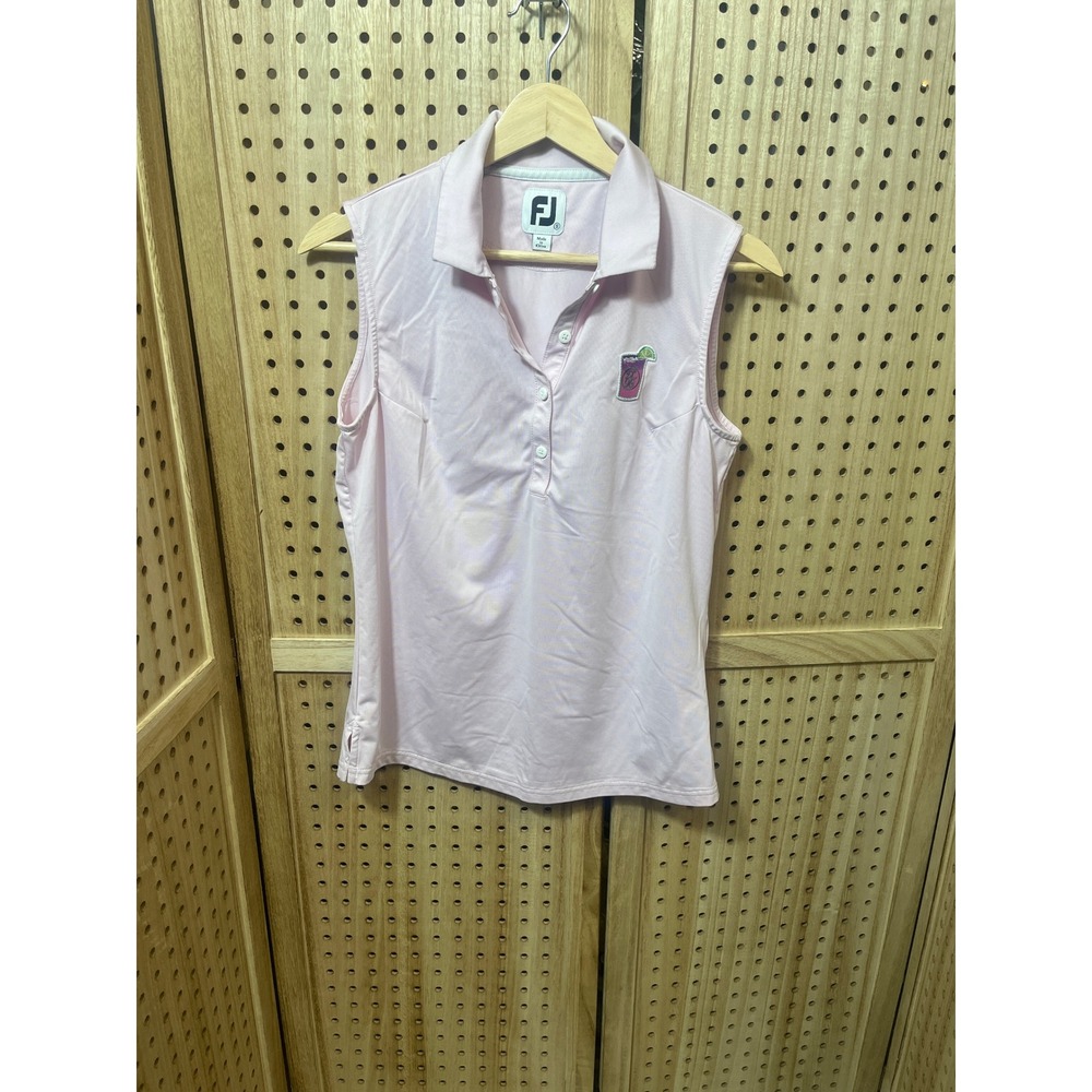 FootJoy Womens Sleeveless Golf Polo Shirt Pink Cocktail Graphic Size S FJ Logo